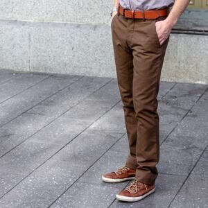 Gustin Camel BROWN DUCK CANVAS CHINO Men’s Size 32 Slim Tailored Fit